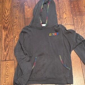 Lauren Moshi Black Hoodie with Rainbow 'LUCKY' Embroidery